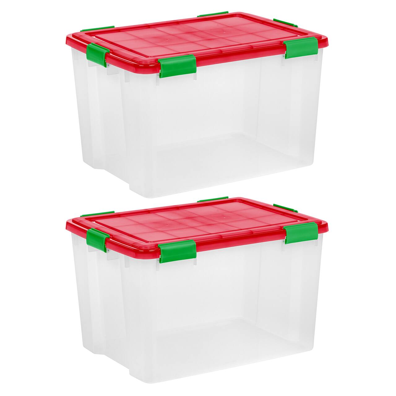 IRIS® 74qt. Clear Ultimate Box with Red & Green Buckle Lids, 2ct.